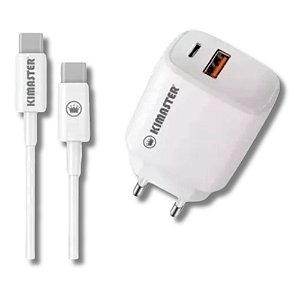 Fonte para carregador de celular Duo USB + USB-C - 40W - Turbo  + Cabo USB-C - Compatível com iPhone e Android