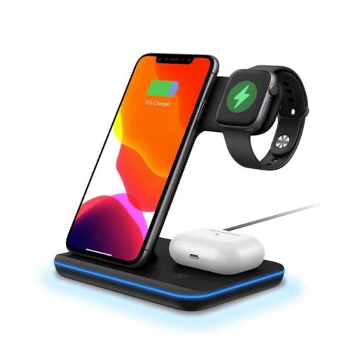 Carregador de indução 3 em 1 - iPhone, Apple Watch e Airpods